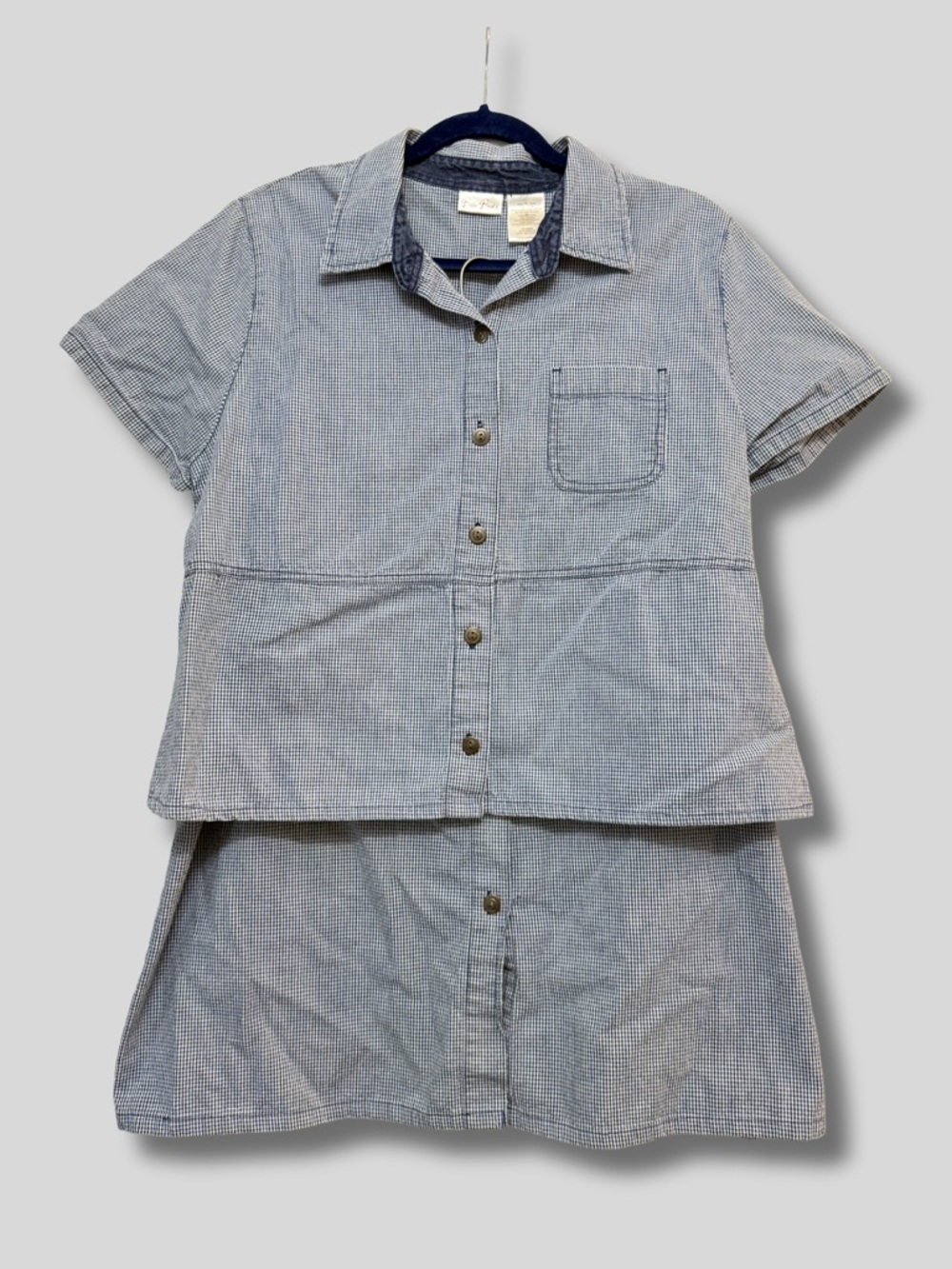 Bobbie Brooks Vintage 90’s Cotton 2 Piece Blue Gingham Button Up Top and Skirt